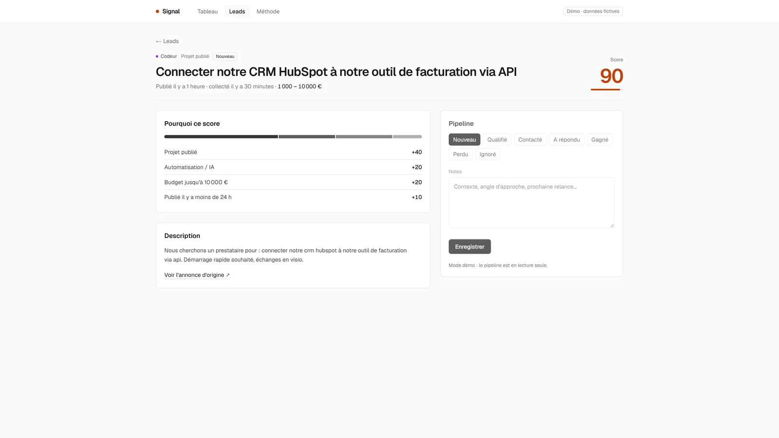 Fiche d’un projet Codeur noté 90 points