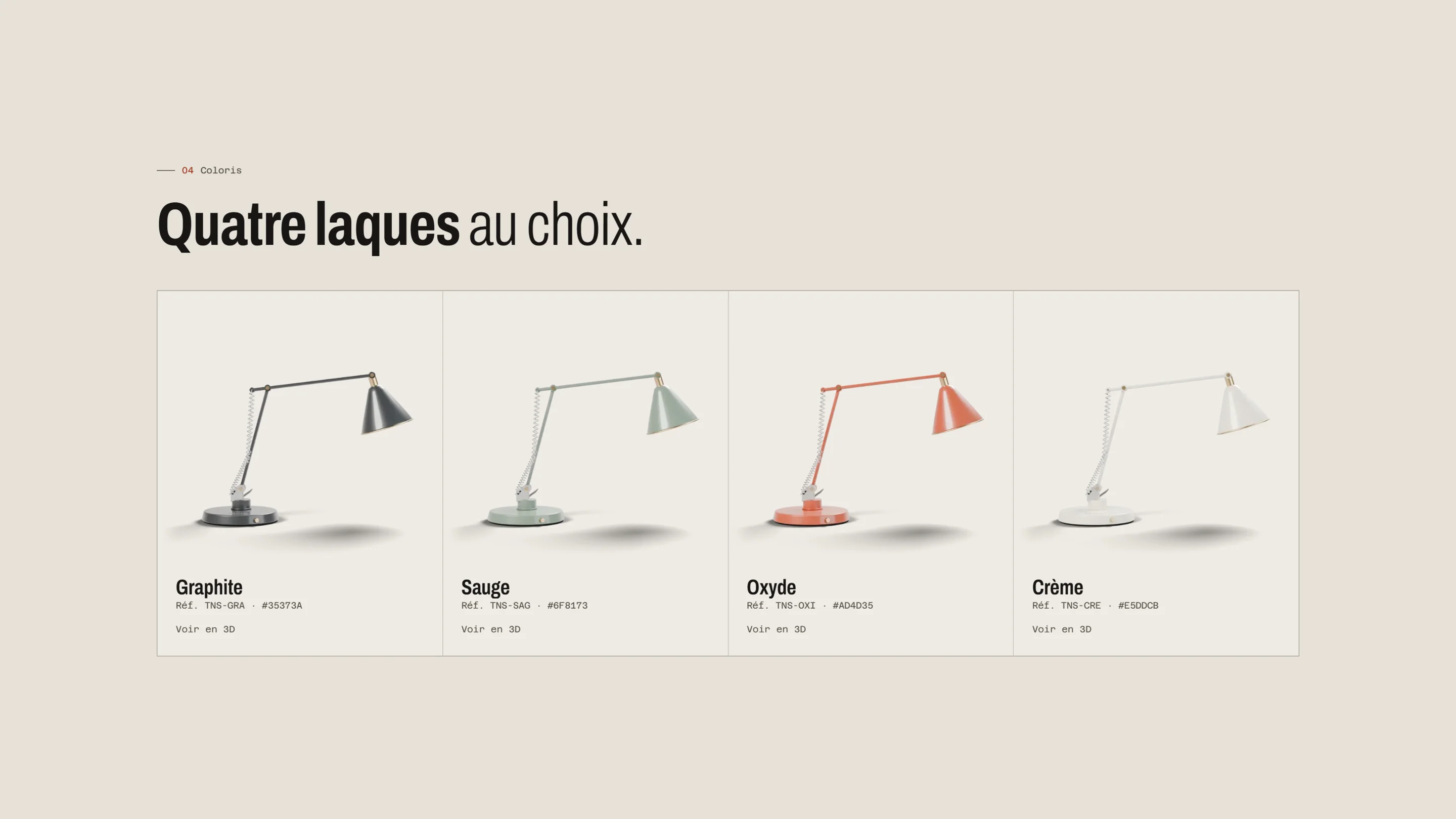 Galerie des quatre coloris de la lampe
