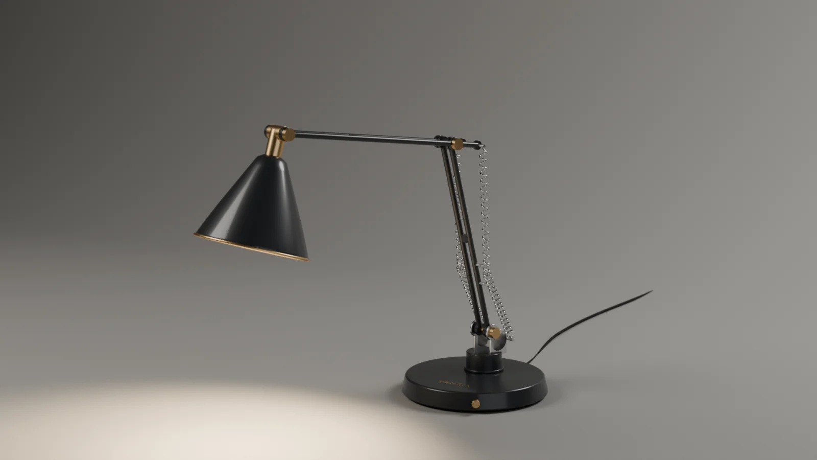 Lampe TENSIL allumée dans le studio assombri