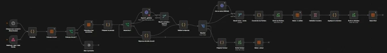 Workflow n8n Produire le jour en entier : du créneau du jour au statut final